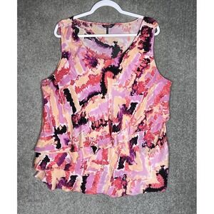 Daisy Fuentes Sleeveless Top Womens Size 2X Pink Purple Tie Dye Tiered‎ Ruffle